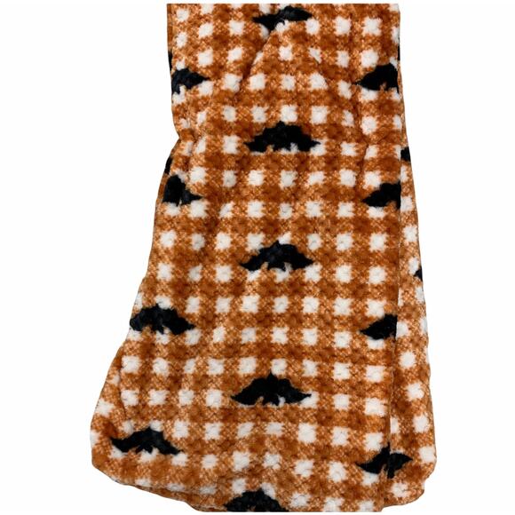 Halloween Spooky Black Bats Buffalo plaid orange Throw Blanket Retro Fleece Goth - Picture 2 of 11